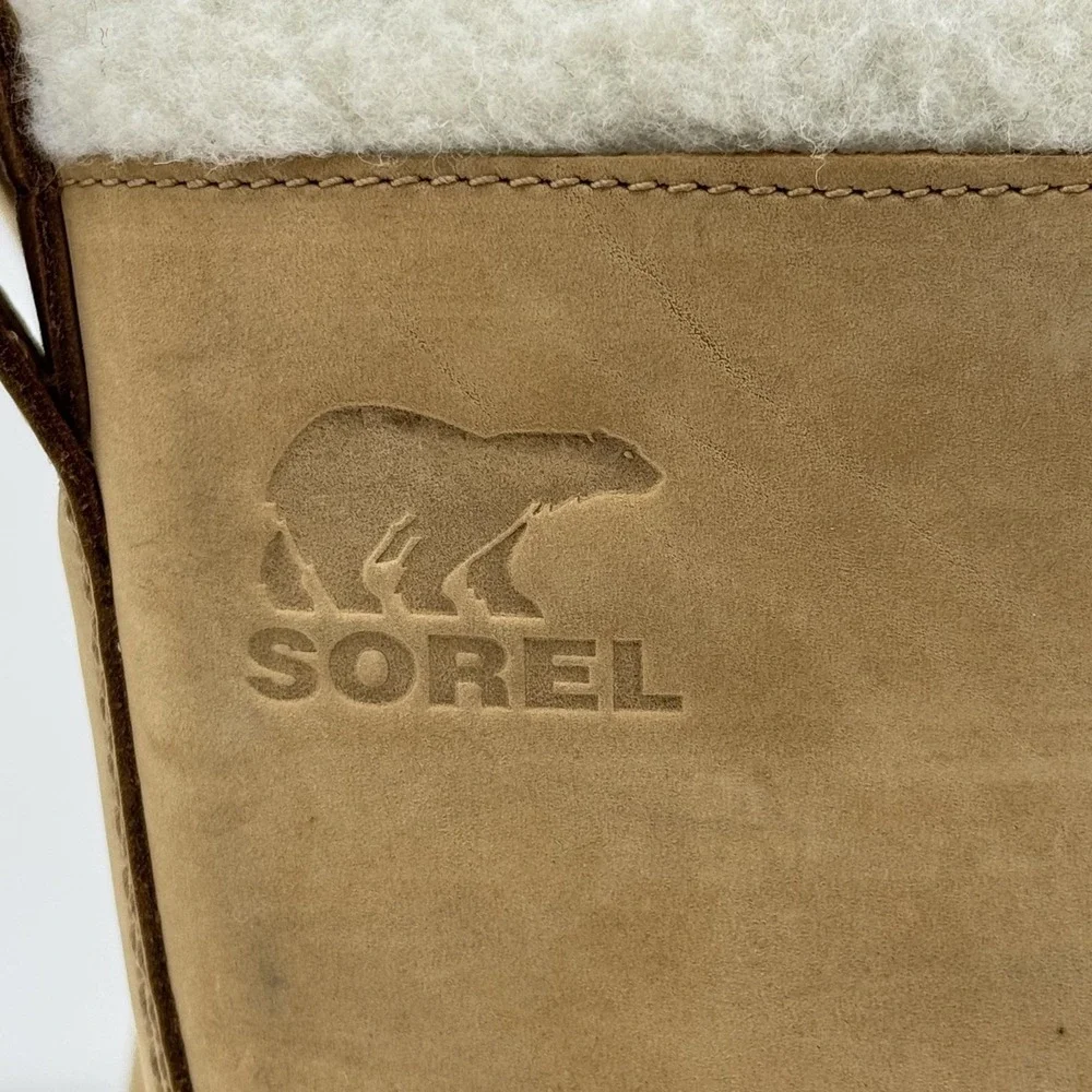 Sorel Caribou Waterproof Boots Mens 8.5 Tan Leather Winter Snow Faux Fur‎